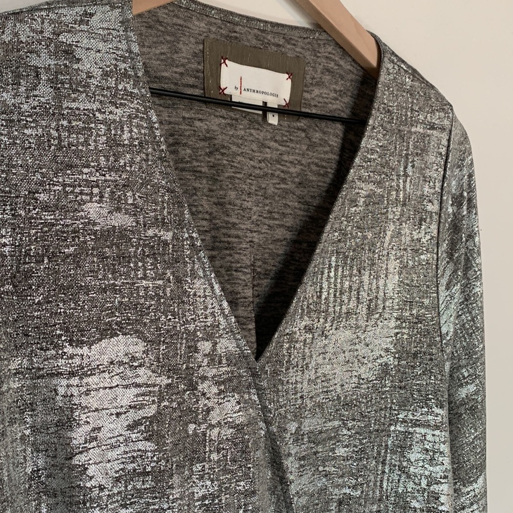 Anthropologie - Silver Faux Wrap Top